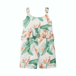Janie and Jack Girl's Romper Paradise Palms Sz 3T Parrots Monkeys Jungle Summer